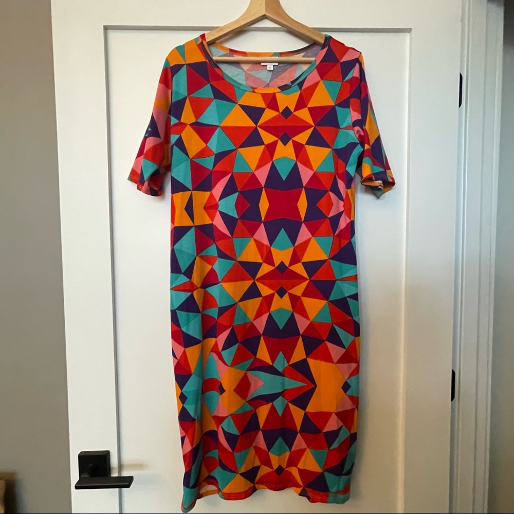 LulaRoe Julia Colorful Geometric Print Dress Sz XL